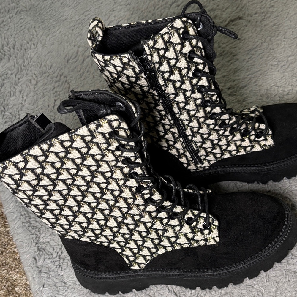 Rouge Helium Black and White Combat Boots